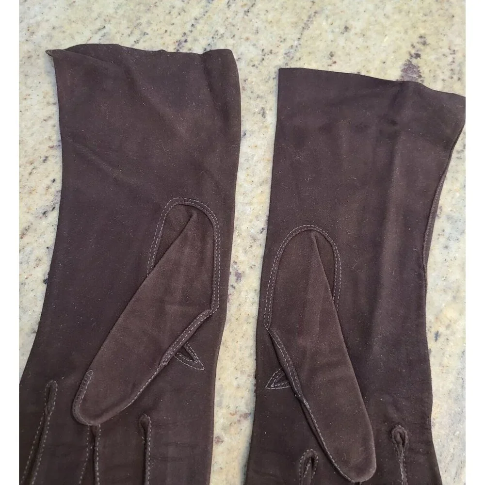 Vintage Womens Size M 6 3/4 Brown Suede Leather Formal 10.5